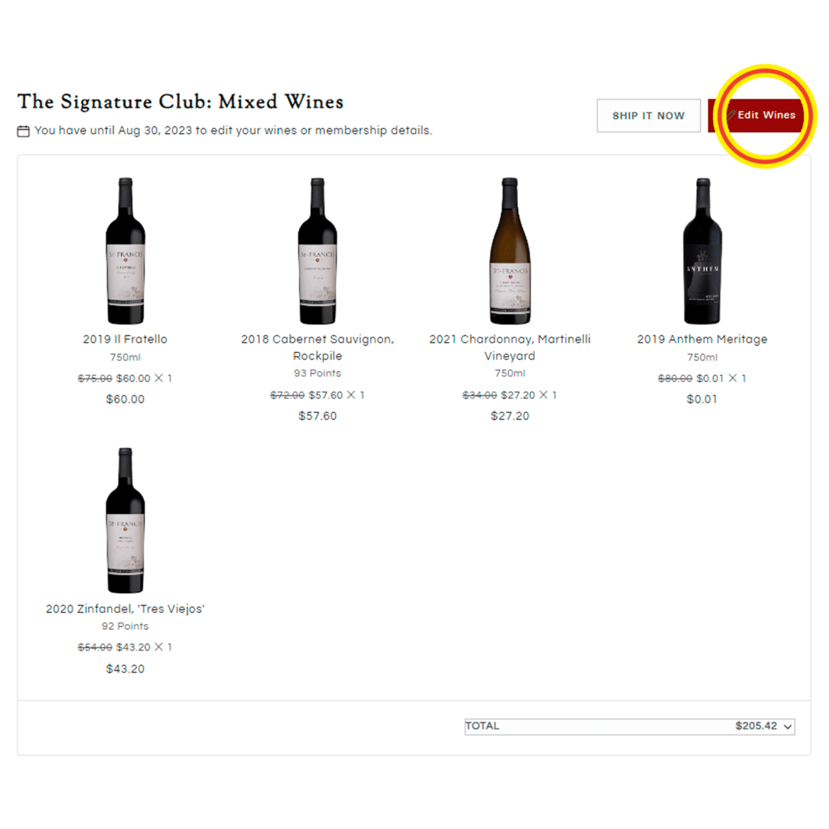 Edit wines