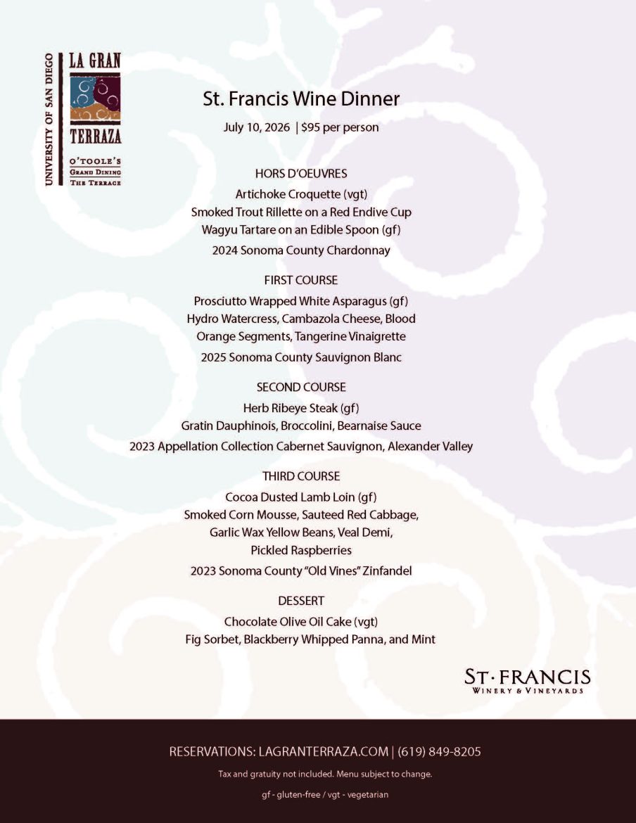 St. Francis wine dinner USD