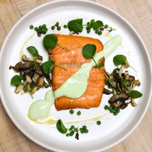 Baked Salmon with Watercress Yogurt