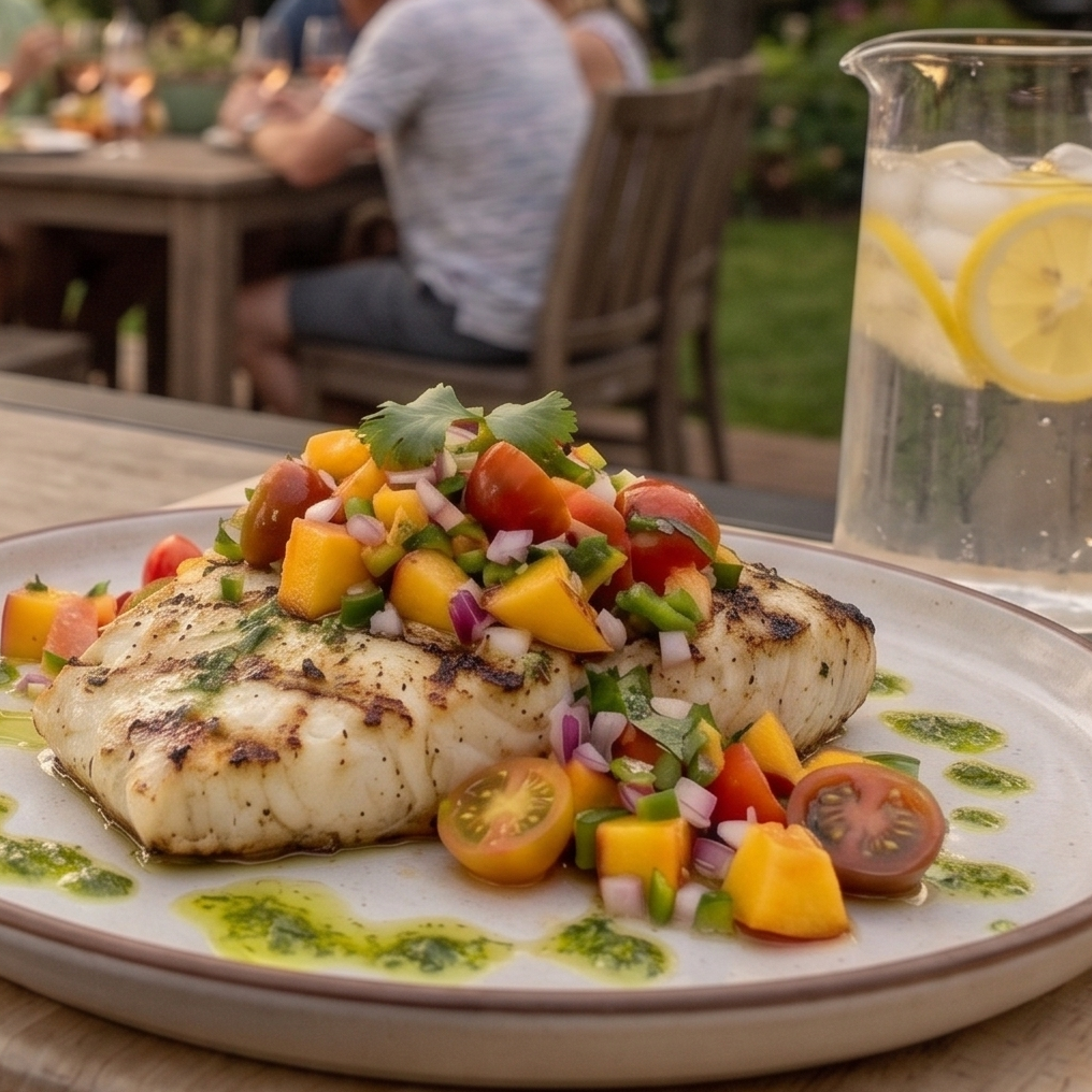 Halibut with Peach and Heirloom Tomato Salsa
